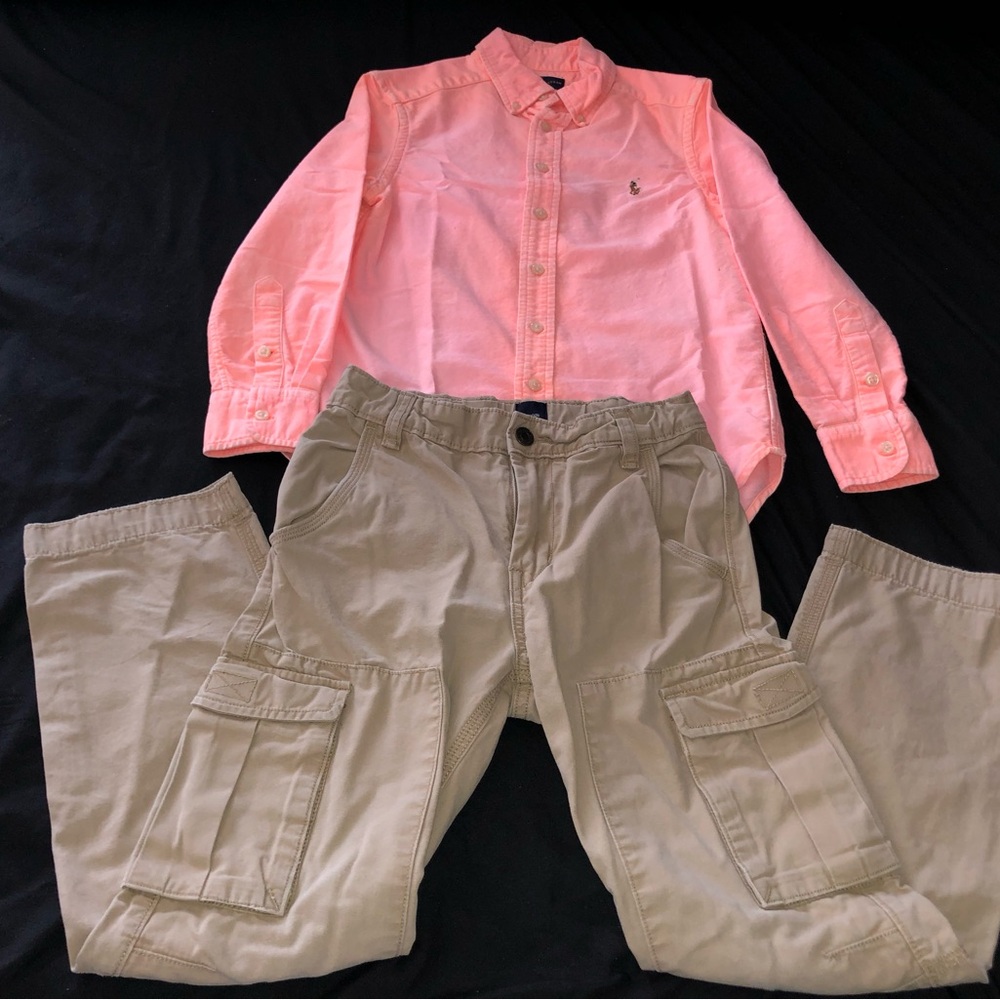Ralph Lauren Coral Button-Down Shirt  with Gap Khaki Cargo Pants for Boys